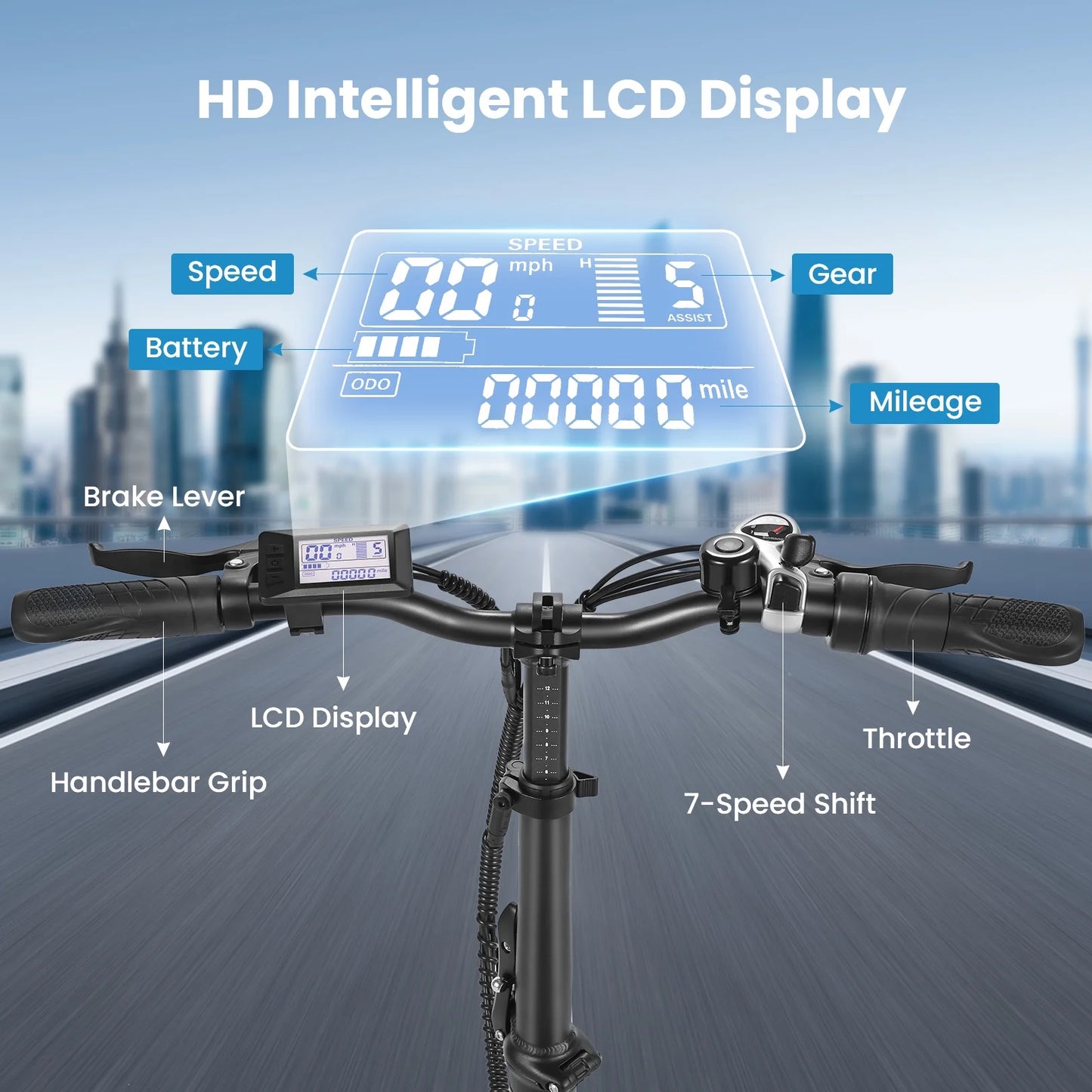 Electric Bike 16" X 3.0 Fat Tire Electric Bike 48V 350W Adult Folding Electric Bike 19.8MPH Urban Commuter Electric Bike with Smart LCD Display