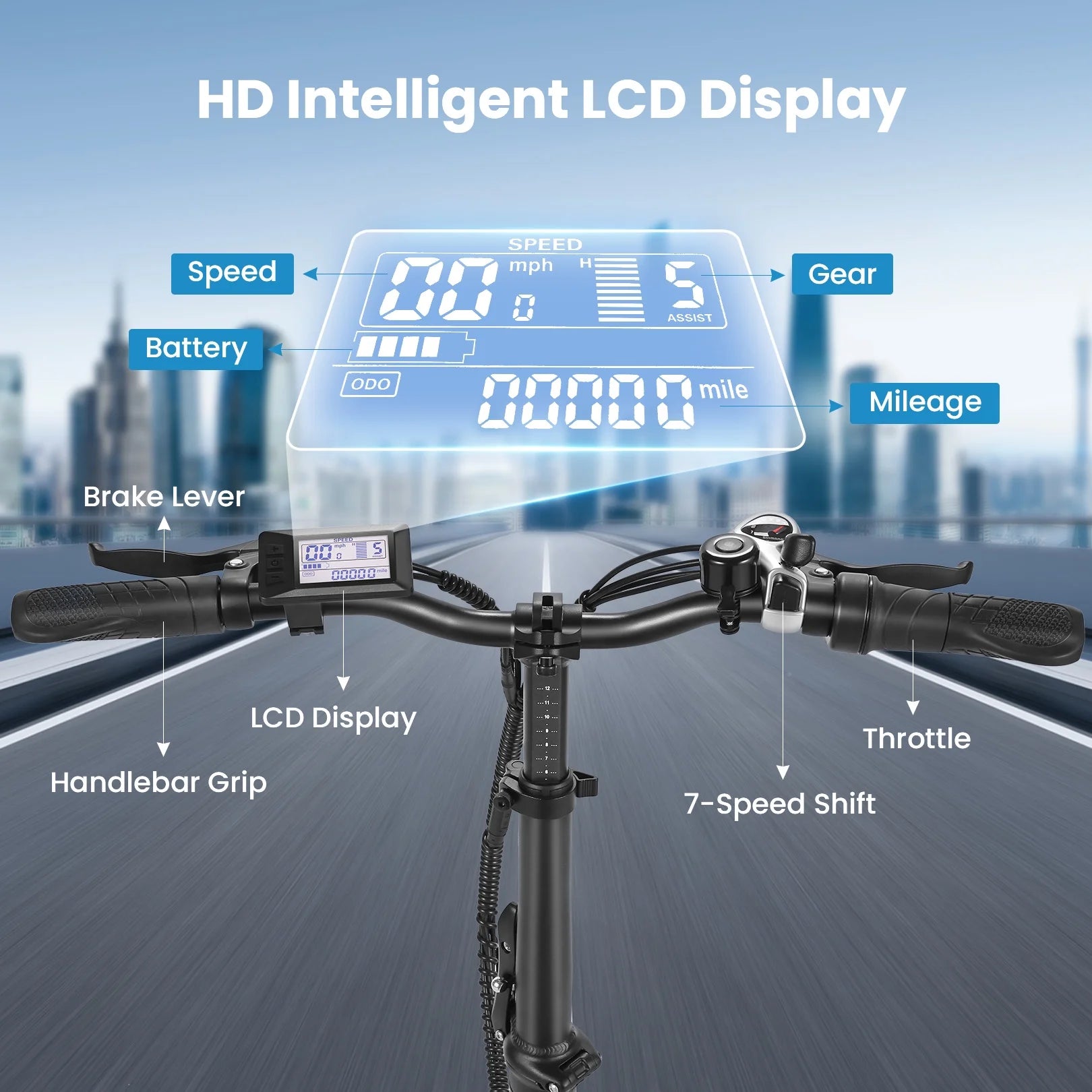 Electric Bike 16" X 3.0 Fat Tire Electric Bike 48V 350W Adult Folding Electric Bike 19.8MPH Urban Commuter Electric Bike with Smart LCD Display