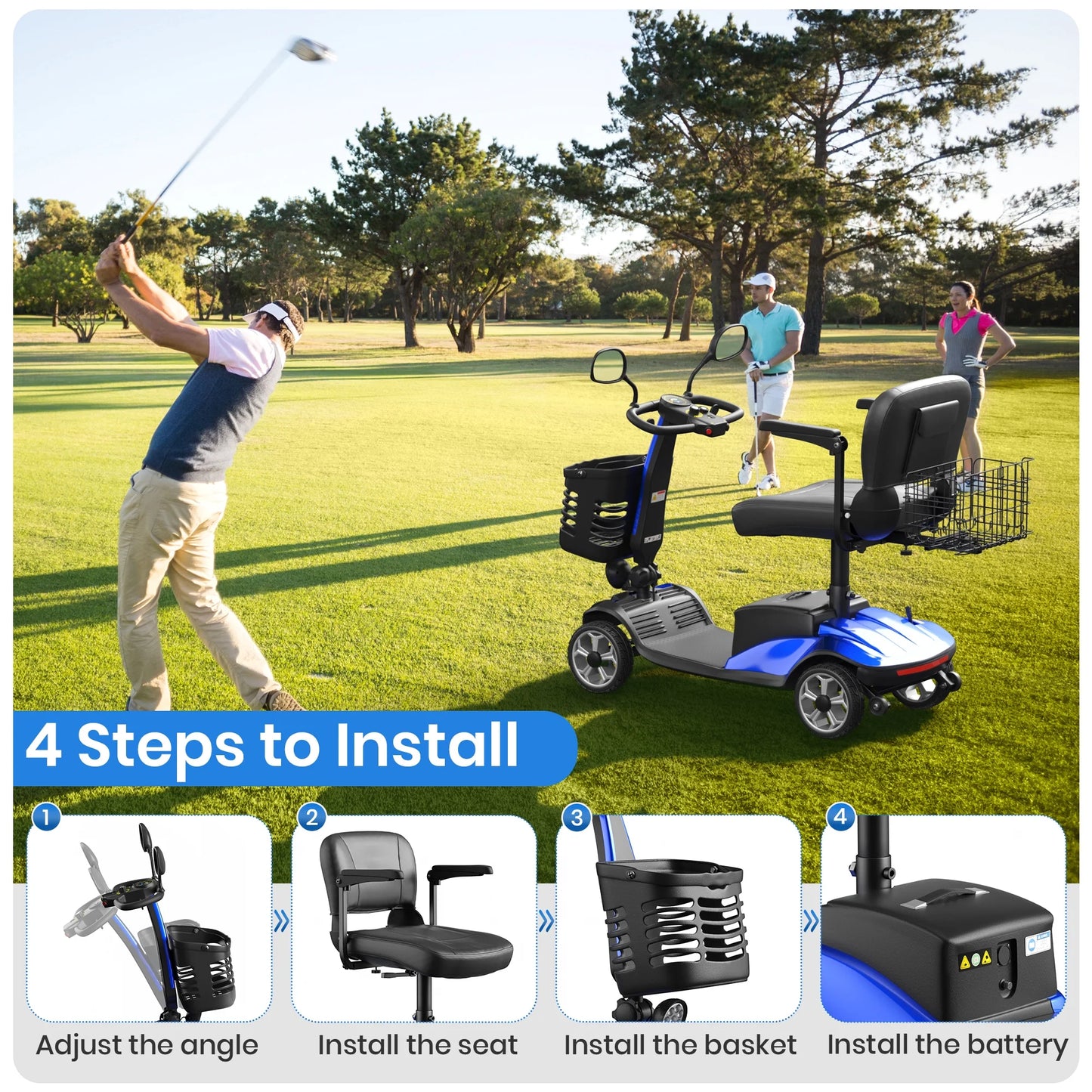 Upgrade 4 Wheel Mobility Scooter for Seniors, Foldable Powered Mobile Wheelchair for Adult 330Lbs, Blue