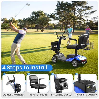Upgrade 4 Wheel Mobility Scooter for Seniors, Foldable Powered Mobile Wheelchair for Adult 330Lbs, Blue