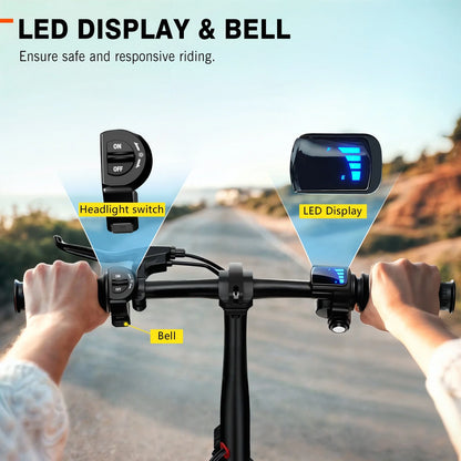 Electric Scooter with Seat, Pneumatic Tires, Peak 600W Motor, Top Speed 19Mph, 20 Miles Long Range, Folding E-Scooter for Commuting with Dual Braking System, Orange