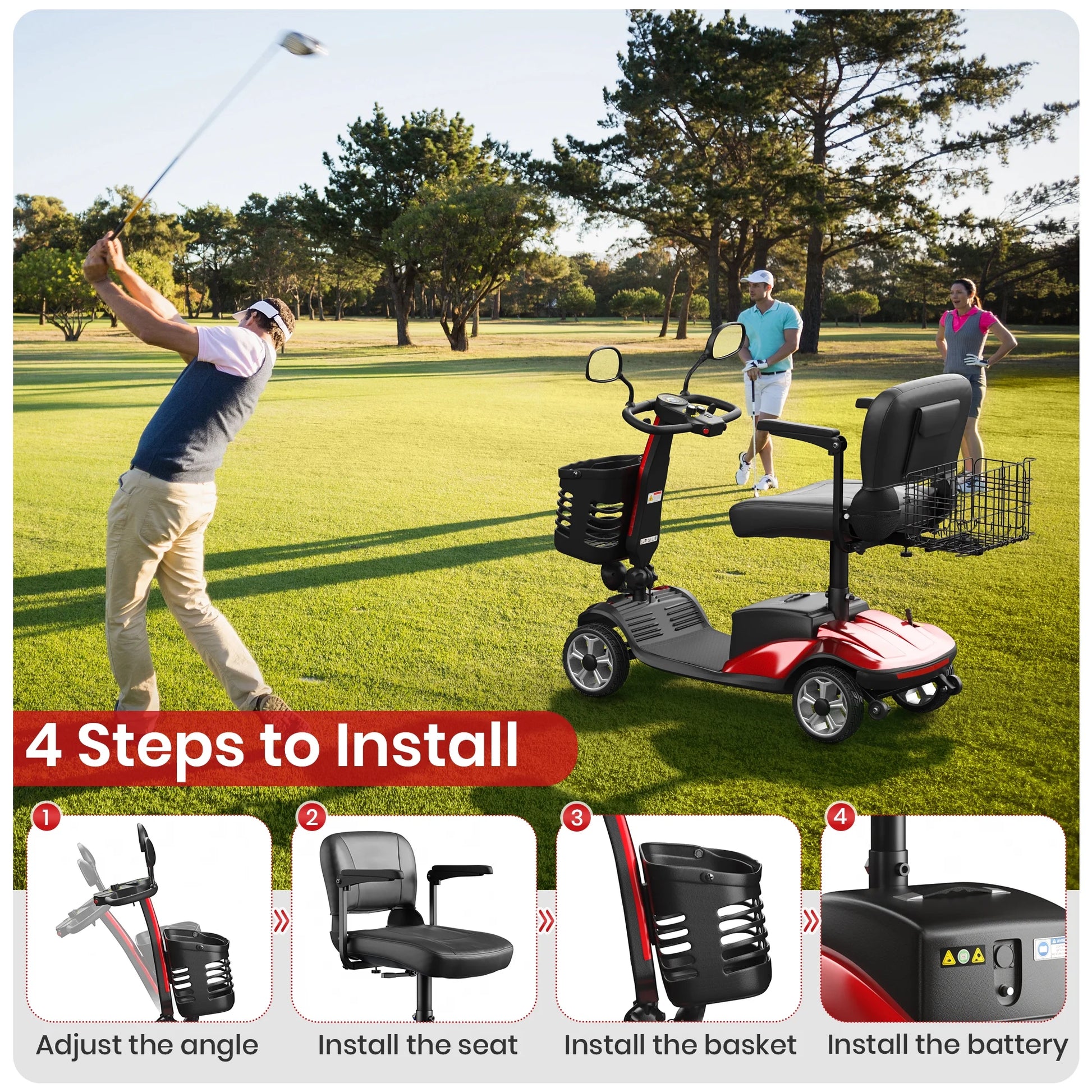 Upgrade 4 Wheel Mobility Scooter for Seniors, Foldable Powered Mobile Wheelchair for Adult 330Lbs, Red