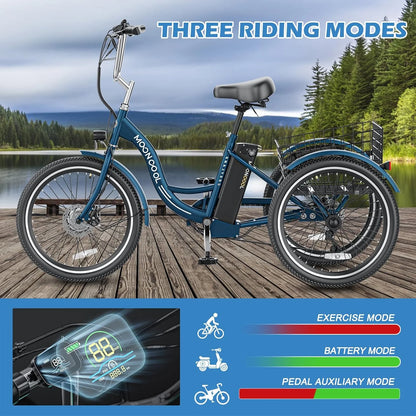 Electric Tricycle for Adults, 350W Electric Trike 7 Speed with 36V Removable Battery, 3 Wheel Electric Bikes for Women Men Seniors, 450Lb, 24/26 Inch Tire