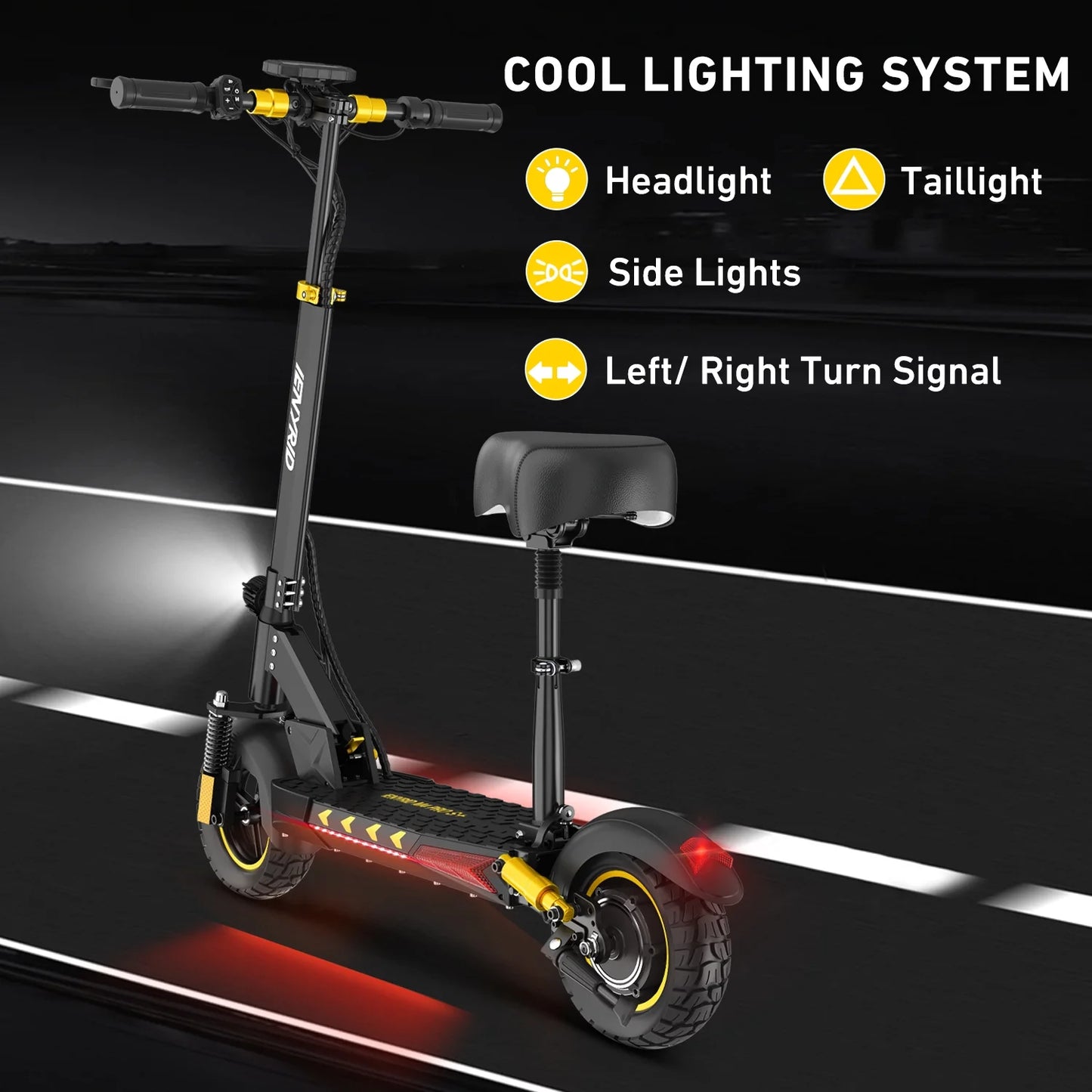 Electric Scooter for Adult with Seat, 800W Foldable City Commuting Escooter, 3 Speeds / 48V 12.5Ah / 28 Mph 30 Miles Range / 330 Lbs Capacity, E-Scooter for Kids 12+
