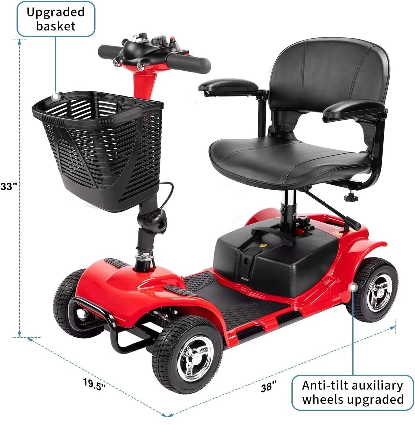 Upgrade 4 Wheels Mobility Scooter for Seniors, Foldable Electric Powered Mobility Wheelchair for Adult, 350Lbs, Red