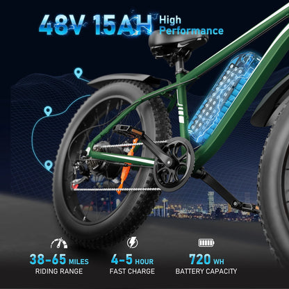 EB26 Electric Bike for Adults Set of 2, 26" Fat Tire E-Mountain Bicycle, 750W Dual Motor 48V 15Ah 7-Speed Ebike UL2849