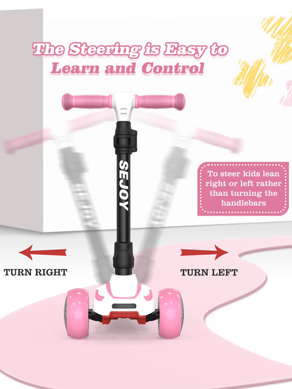 SEJOY Kick Scooter for Kids with 3 Light up Wheels and Adjustable Height,Children'S Foot Scooters,Baby Toys Gift