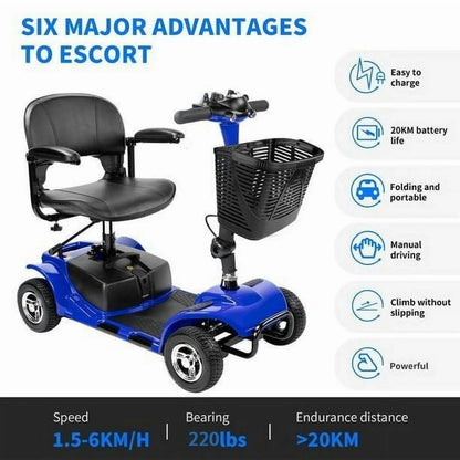 Upgrade 4 Wheels Mobility Scooter for Seniors, Foldable Electric Powered Mobility Wheelchair for Adult, 350Lbs, Blue