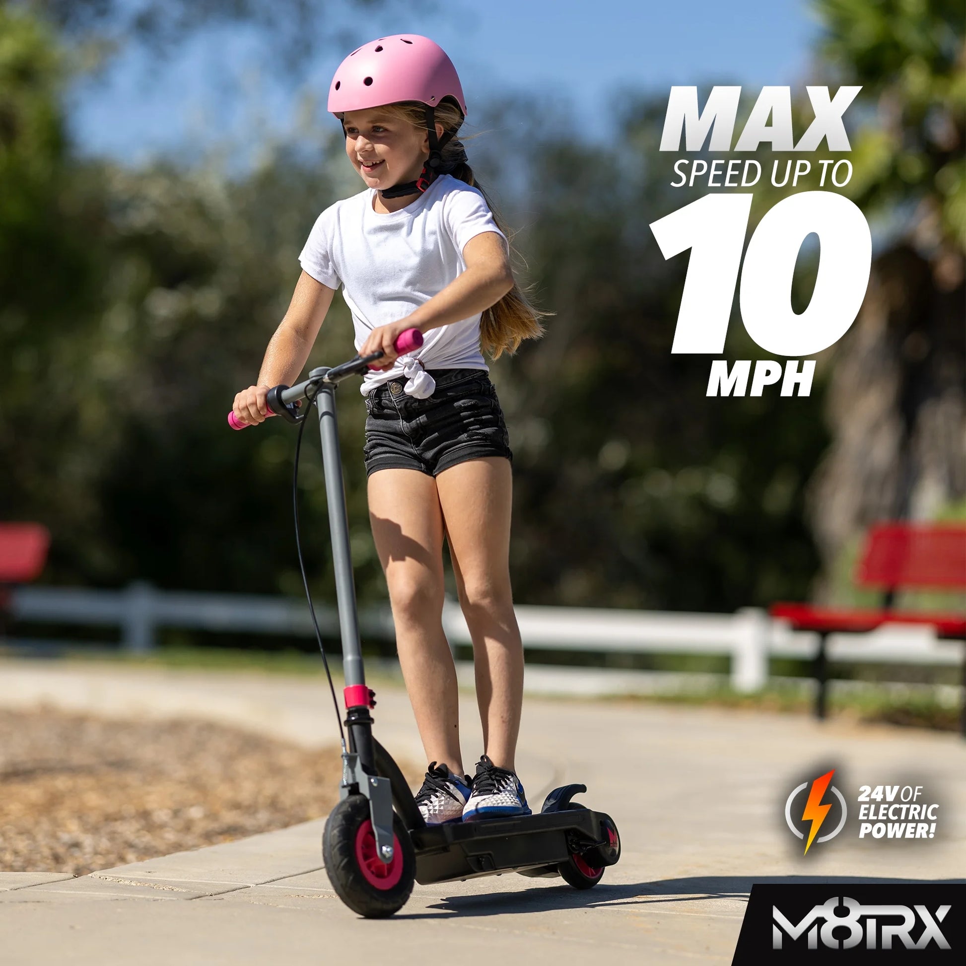 Pink 24 Volt Kids Electric Scooter, 8" Air Filled Tire, Speeds up to 10Mph, Kids Ages 8+