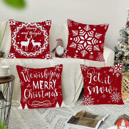 Merry Christmas Decorative Pillows Covers 22X22 Set of 4 for Christmas Decorations Red Christmas Tree Snowflake Winter Holiday Throw Pillow Cases Xmas Farmhouse Decor for Couch Sofa