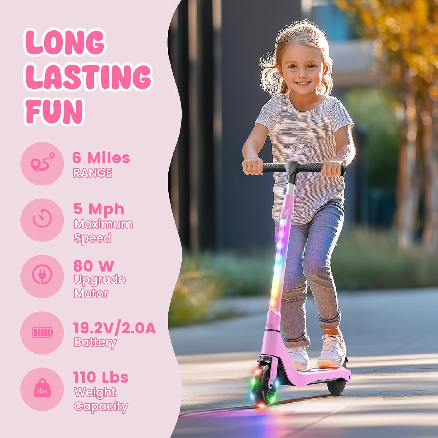 SISIGAD Electric Scooter for Kids Ages 6-12, LED Light-Up Deck, Kids Scooters with 3 Adjustment Levels Handlebar to 36 Inches High,5.3" Wheel UL Certificated Kick Scooter