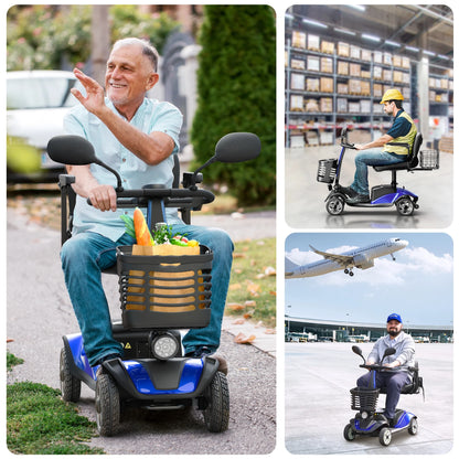 Upgrade 4 Wheel Mobility Scooter for Seniors, Foldable Powered Mobile Wheelchair for Adult 330Lbs, Blue
