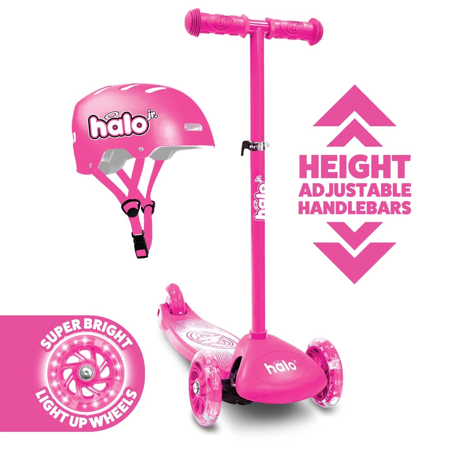 Jr 3 Wheel Scooter & Helmet - Pink 3+ - Super-Bright Light up Wheels - Unisex