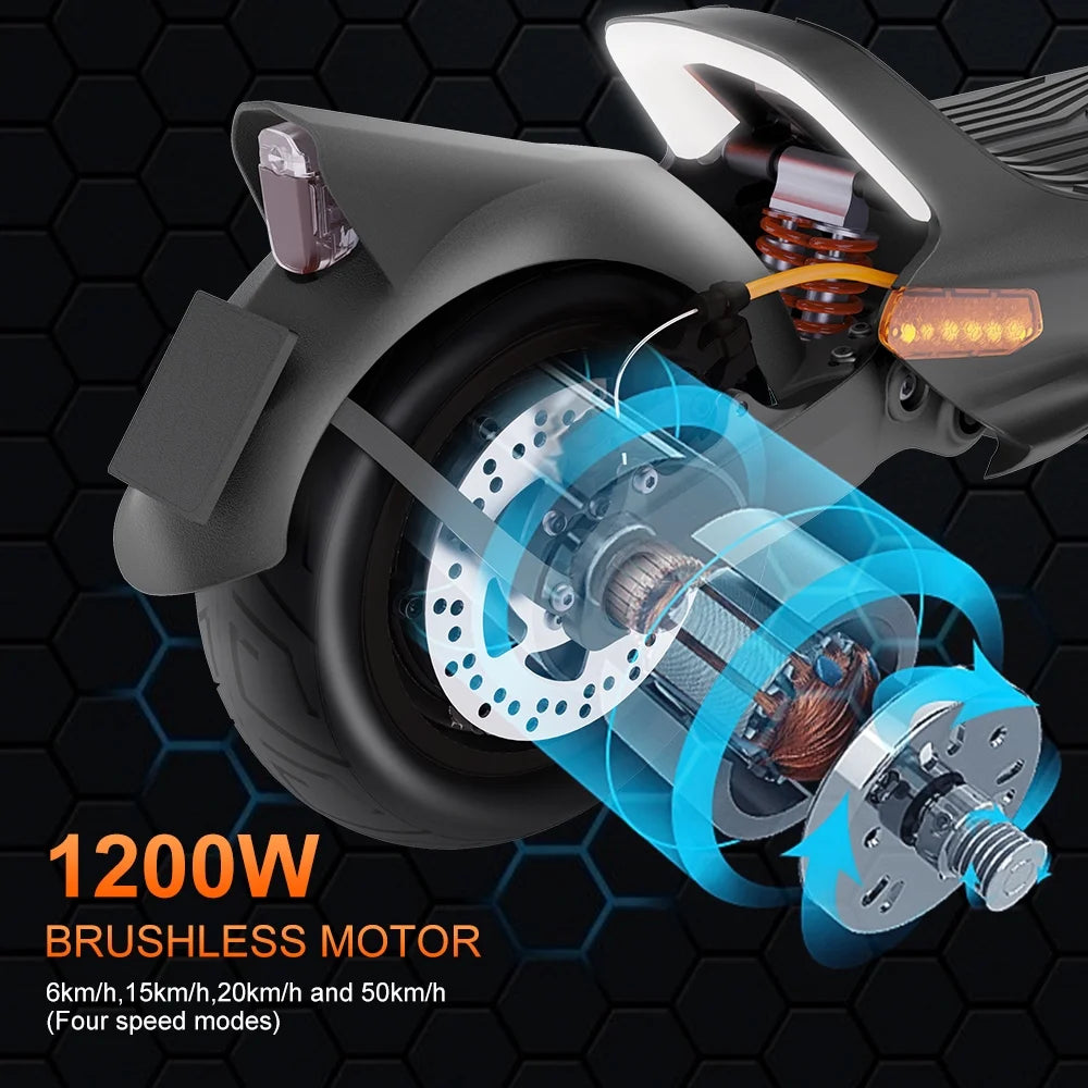 Electric Scooter Adult with 1200W Motor Folding E-Scooter, 50 Mile Range, 10.5" off Road Tires，Max Limited 31Mph，Fingerprint Unlock and App Controller