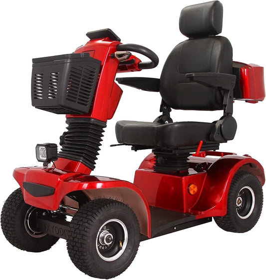 Secure 4-Wheel Adjustable Mobility Scooter with Charger, Red, 350 Lb Limit