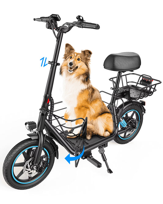 650W 48V/13.5AH 30 Miles Max Distance ,Bigger Seat Cushion and Pedal, with Detachable Basket for Pets，Max Load 300LBS Dual Shock Absorbers Electric Scooter for Adults