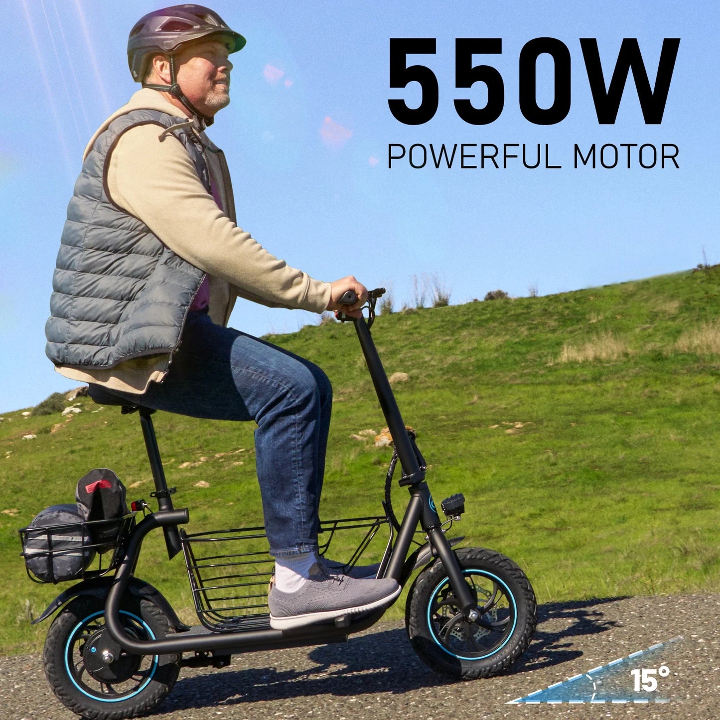 Athletgo C1S 550W 18.6MPH Speed Upto 25 Miles Electric Scooter with Seat and Baskets, Black/Red