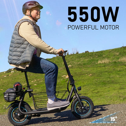 Athletgo C1S 550W 18.6MPH Speed Upto 25 Miles Electric Scooter with Seat and Baskets, Black/Red