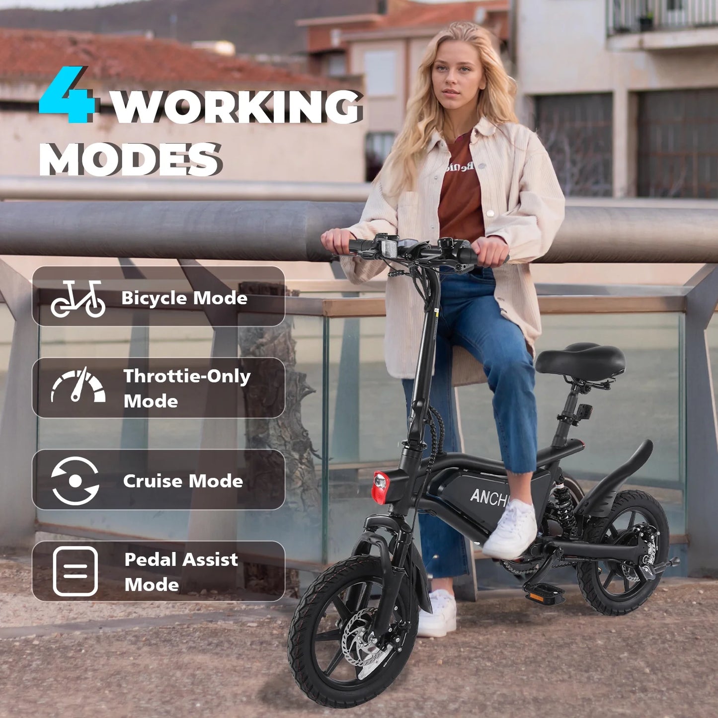 Peak 500W Electric Bike for Adults, Foldable Electric Bikes with 48V 374Wh Battery, 14" Electric Bicycle for Men Women, LCD Digital Display, Cruise Control Ebikes, Dual Suspension Fork UL2849