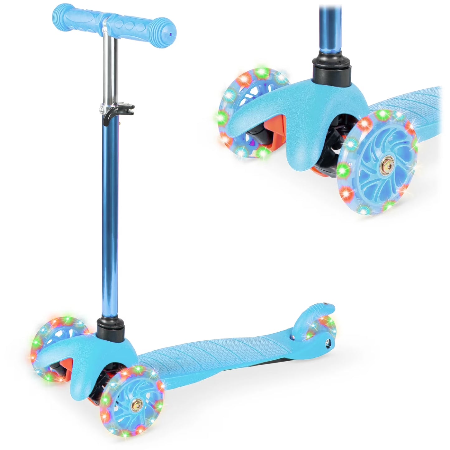 Kids Mini Kick Scooter Toy W/ Light-Up Wheels and Height Adjustable T-Bar - Light Blue