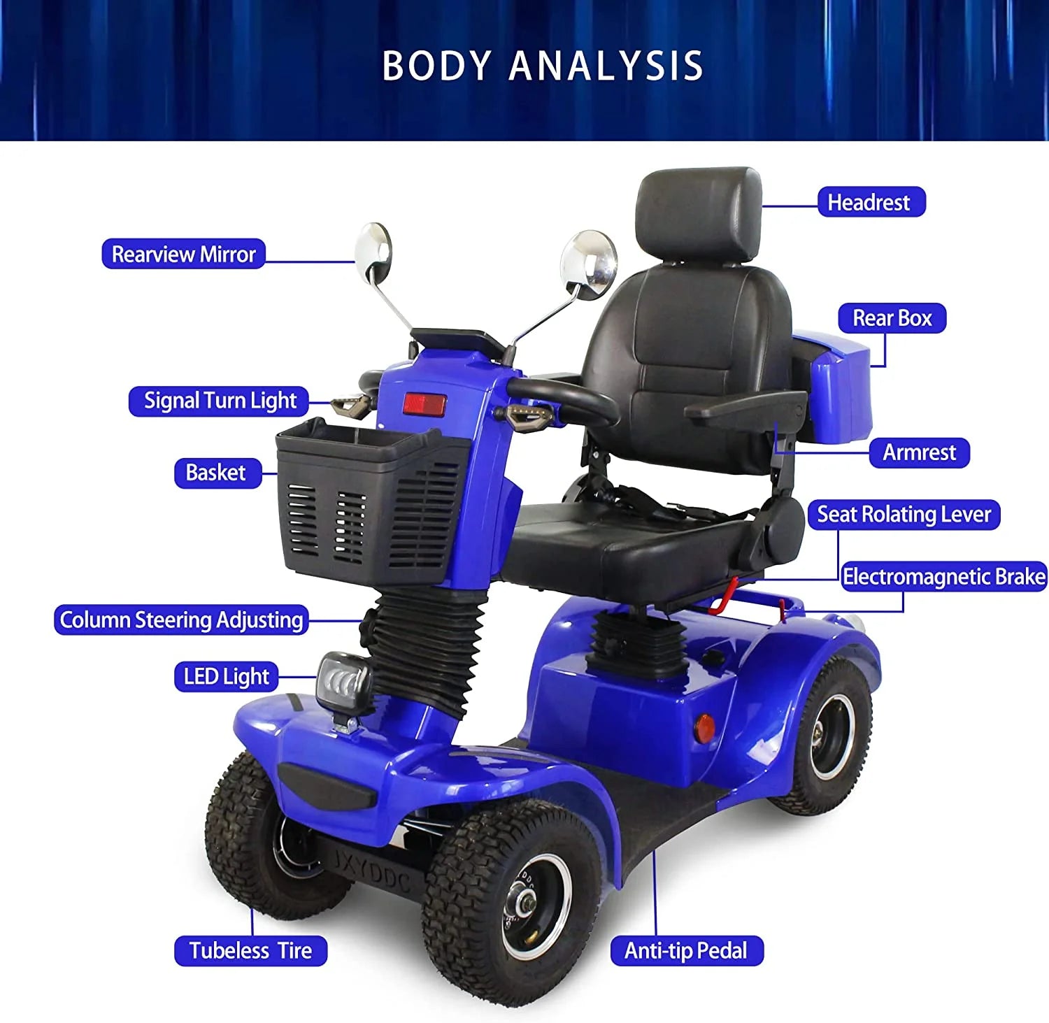 Featherlite 4-Wheel Mobility Scooter with Charger, Blue, 350 Lb Limit