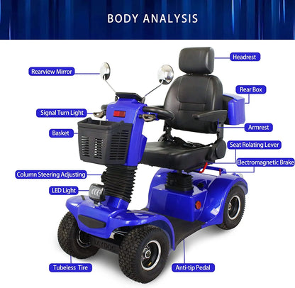Featherlite 4-Wheel Mobility Scooter with Charger, Blue, 350 Lb Limit