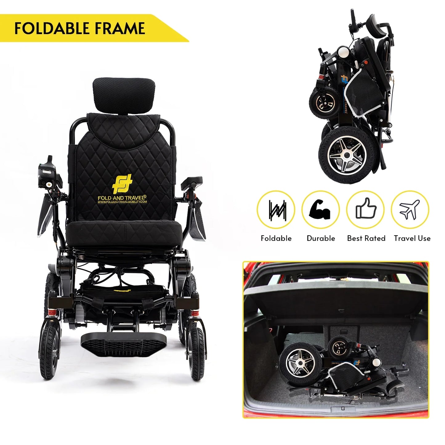 Manual Reclining Electric Wheelchair Lightweight Power Wheel Chair BLACK