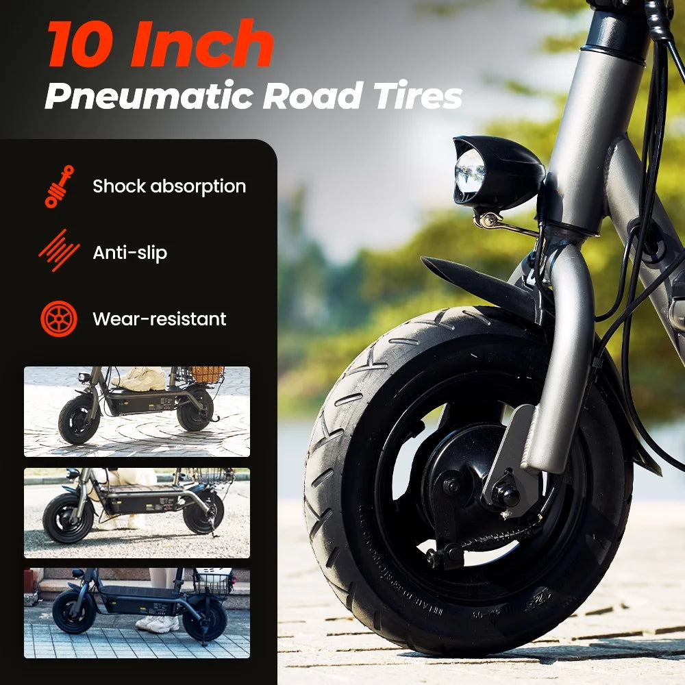 F2 500W Foldable Electric Scooter with Seat for Teen Adults,10 Inch Commuter Escooter with Basket & Wide Pedals - up to 18 Miles 19 Mph