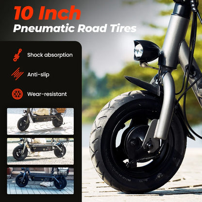 F2 500W Foldable Electric Scooter with Seat for Teen Adults,10 Inch Commuter Escooter with Basket & Wide Pedals - up to 18 Miles 19 Mph