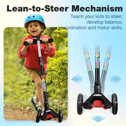 BELEEV Scooters for Kids 3 Wheel Kick Scooter for Toddlers Girls Boys, 4 Adjustable Height, Lean to Steer, Light up Wheels, Extra-Wide Deck, Easy to Assemble for Children Ages 3-12 (Rose Pink)