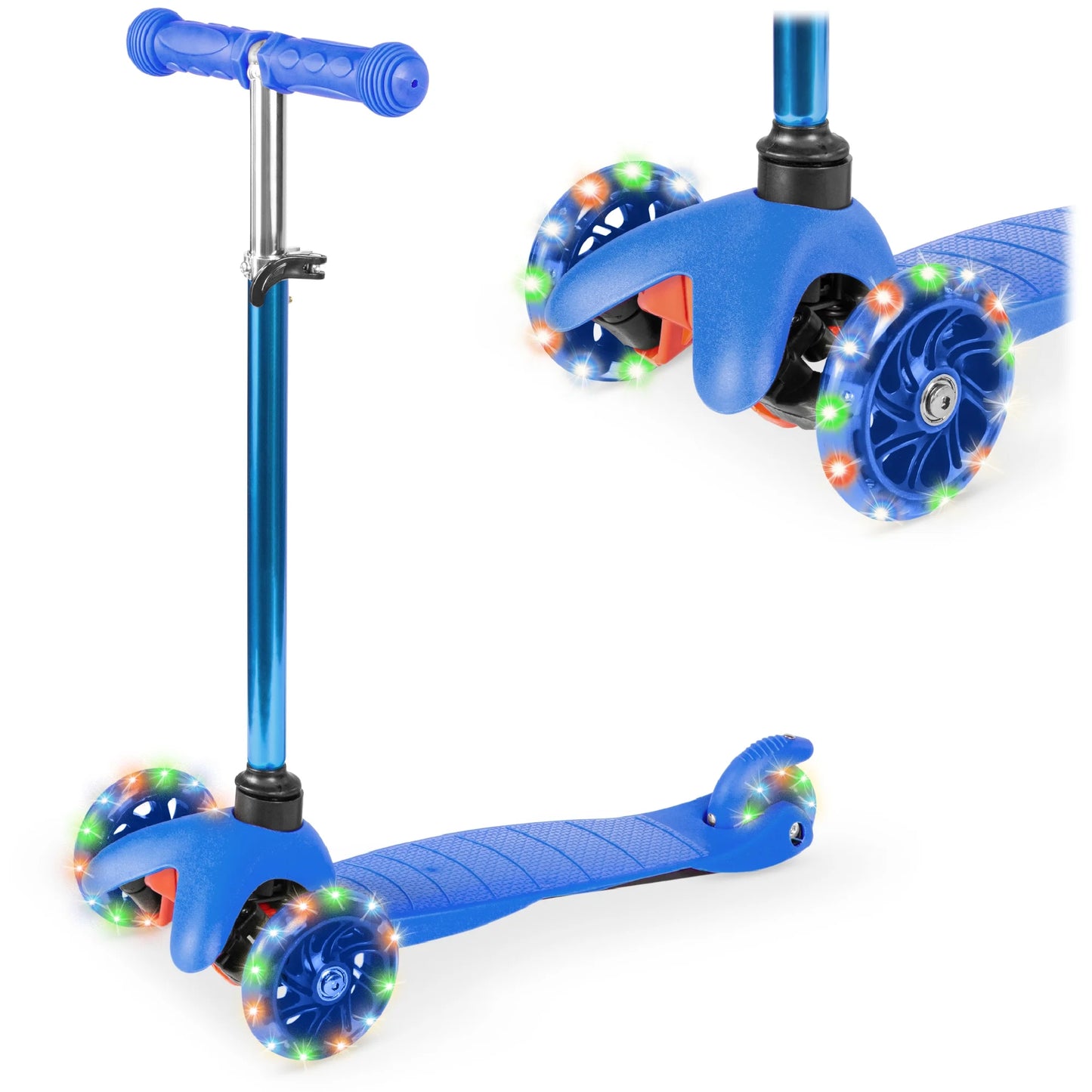 Kids Mini Kick Scooter Toy W/ Light-Up Wheels and Height Adjustable T-Bar - Blue