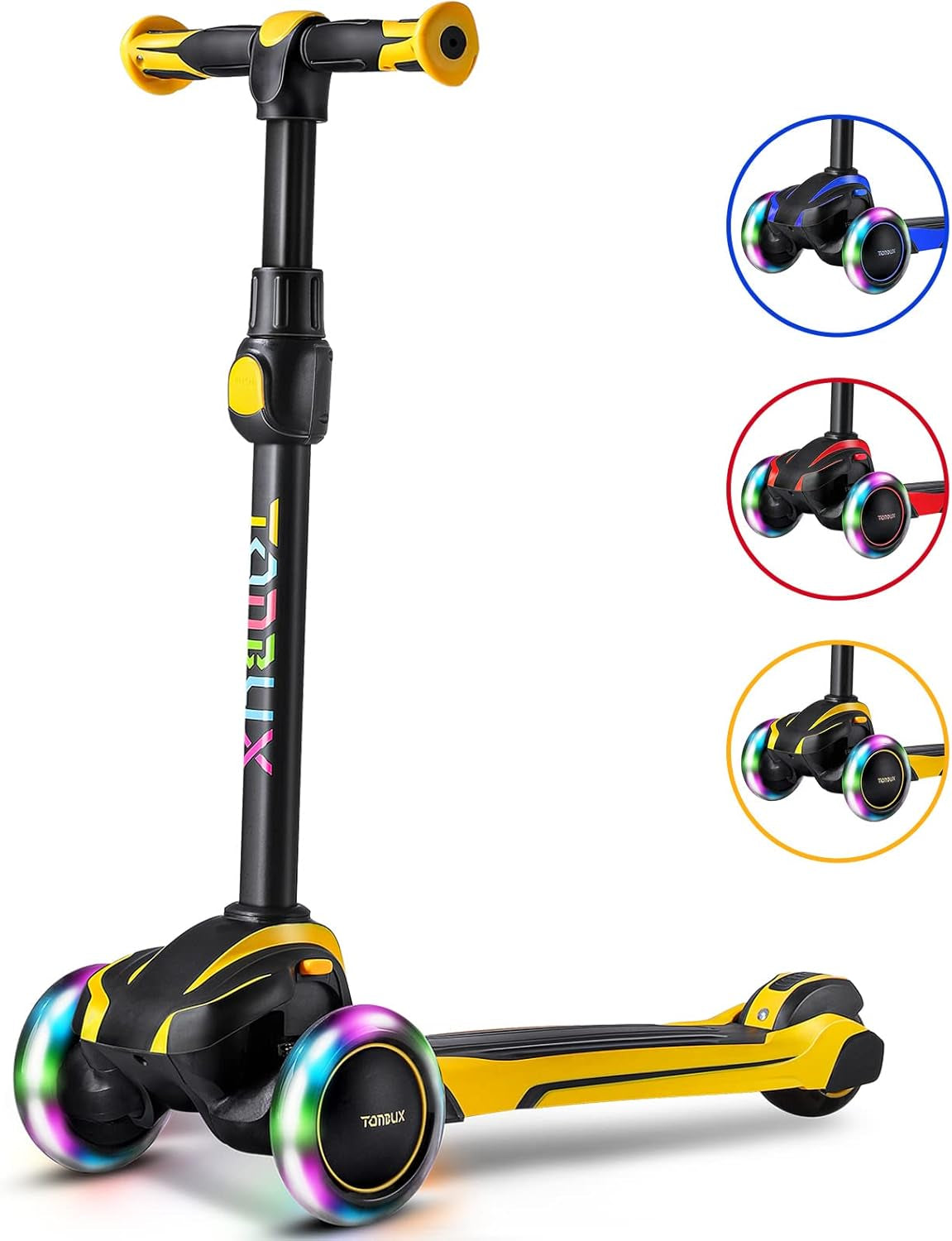 TONBUX Kids Scooter for Age 3-12, Toddler Scooter with 4 Adjustable Heights, Light up 3-Wheels Scooter, Shock Absorption Design, Lean to Steer, Balance Training Scooter for Kids