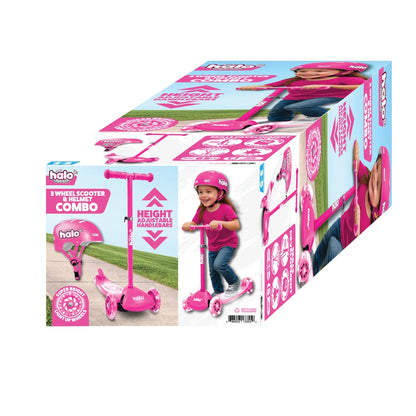 Jr 3 Wheel Scooter & Helmet - Pink 3+ - Super-Bright Light up Wheels - Unisex