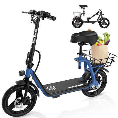 Electric Scooter Ebike, 400W Foldable Scooter with Seat 18.6Mph/7.8Ah Battery, 14In Adult Electric Bicycle E Scooter HS5