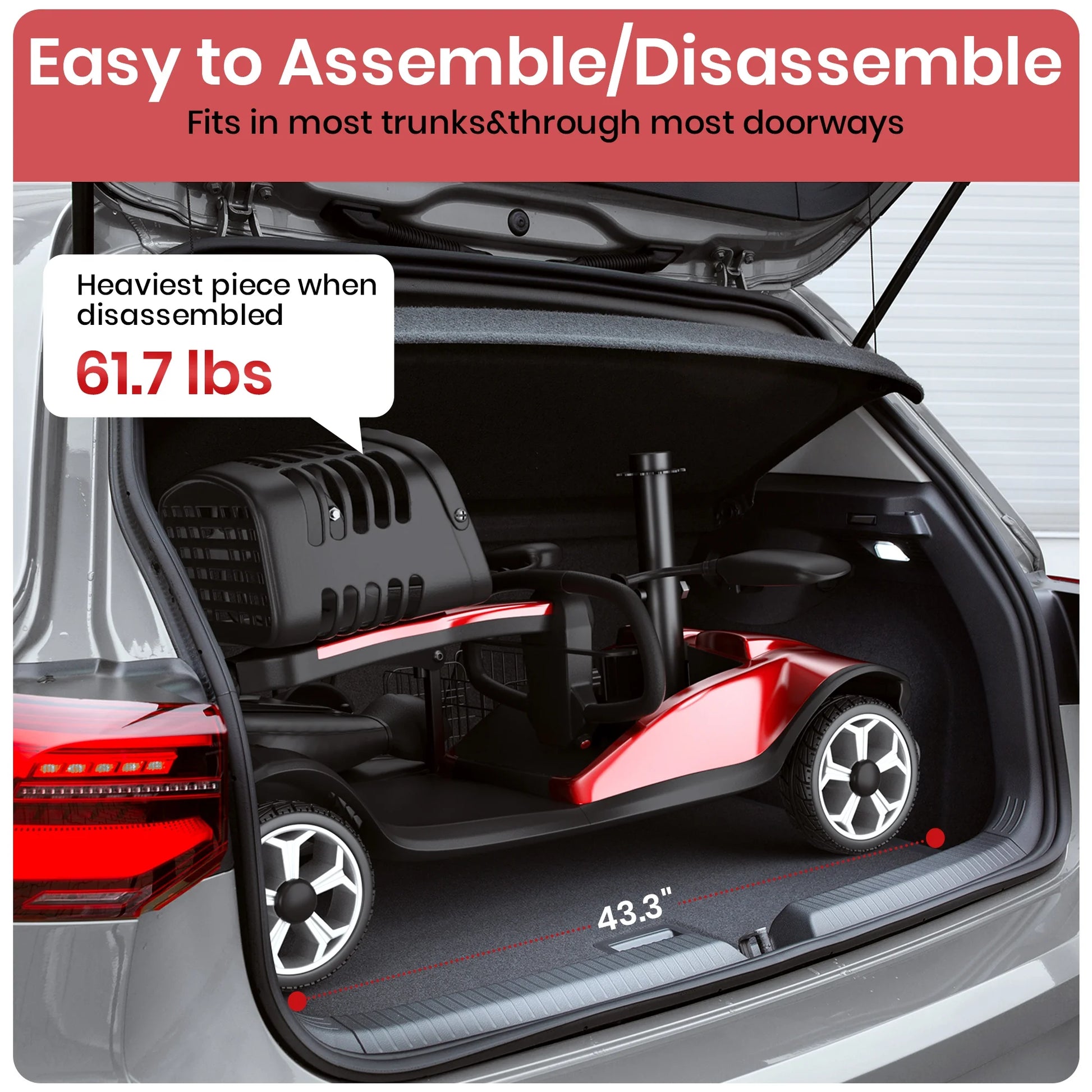 Upgrade 4 Wheel Mobility Scooter for Seniors, Foldable Powered Mobile Wheelchair for Adult 330Lbs, Red