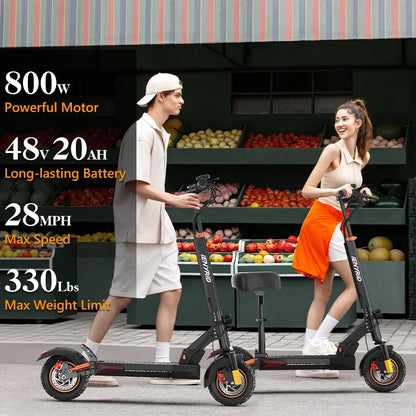 800W Electric Scooter with Seat for Adults 48V 12.5AH 28Mph & 31Miles Foldable E Scooter Max Load 265Lbs