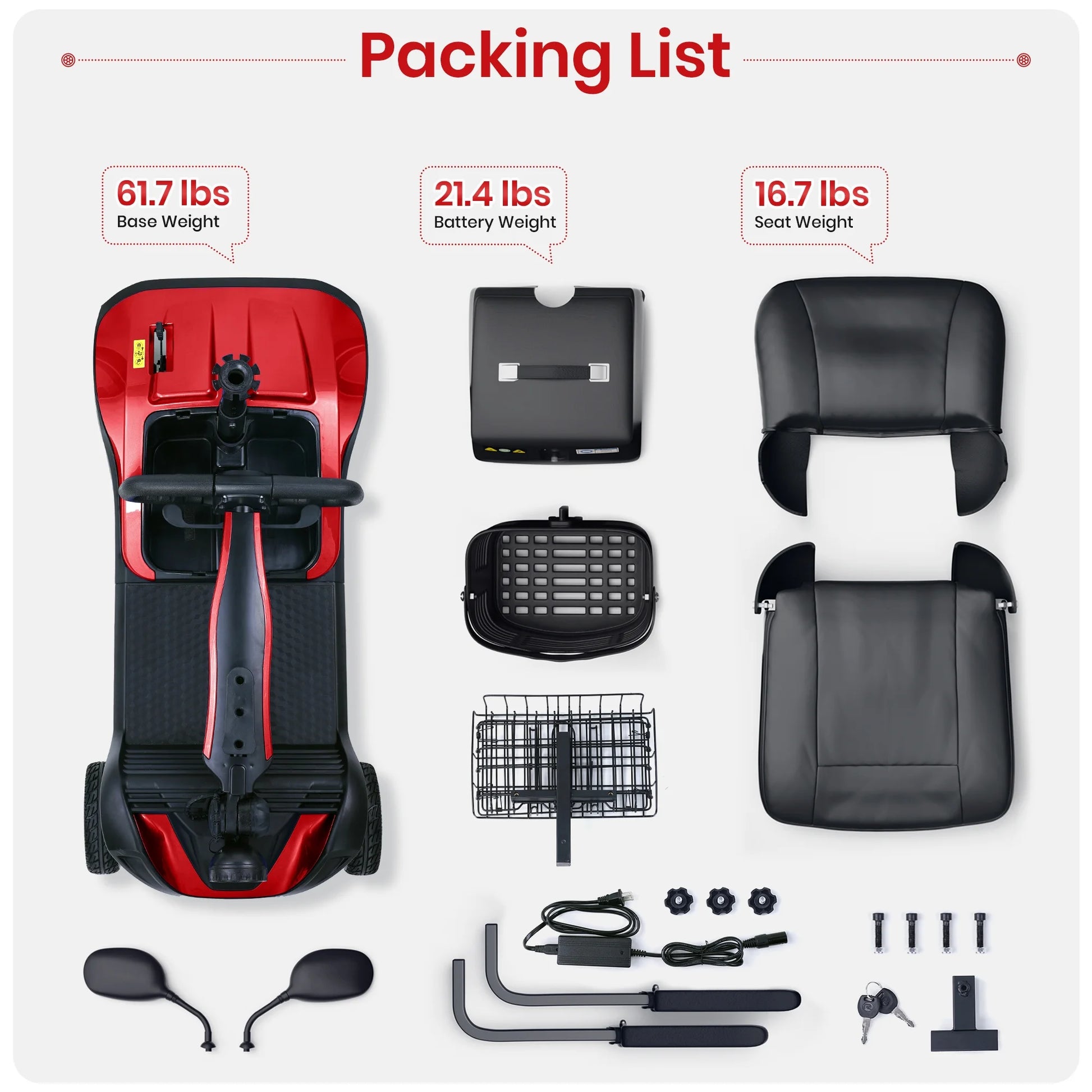 Upgrade 4 Wheel Mobility Scooter for Seniors, Foldable Powered Mobile Wheelchair for Adult 330Lbs, Red