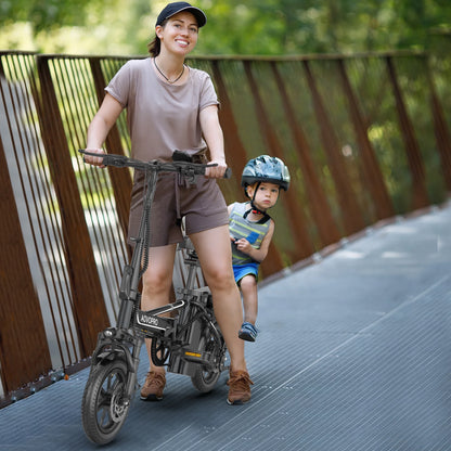 EB60 Black Electric Bike 500W 48V, 14' Mini Ebike for City Commuter, Folding Electric Bicycle for Adult with Two Seats UL2849