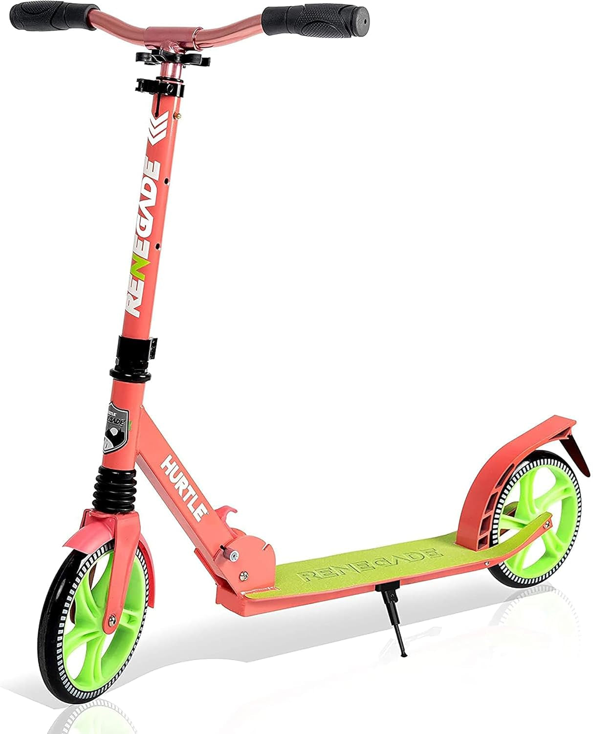Hurtle Renegade Kick Scooter for Kids, Teenagers & Adults - 2-Wheel Folding Scooter with Adjustable T-Bar Handlebar - Alloy Anti-Slip Deck