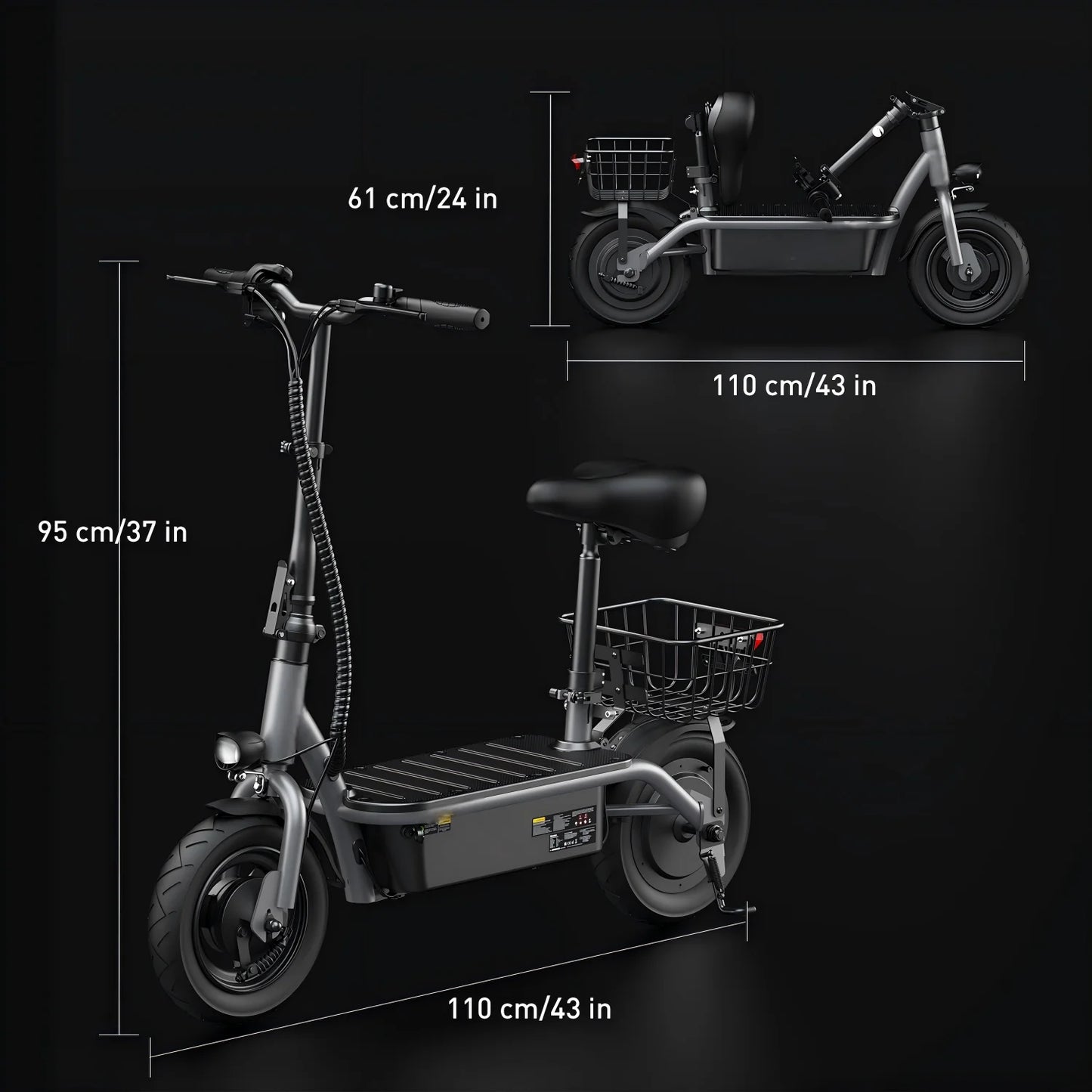 10" Tires Electric Scooter,500W Foldable Electric Scooter for Adult with Seat and Basket, up To18 Miles Range, Top Speed 19 MPH