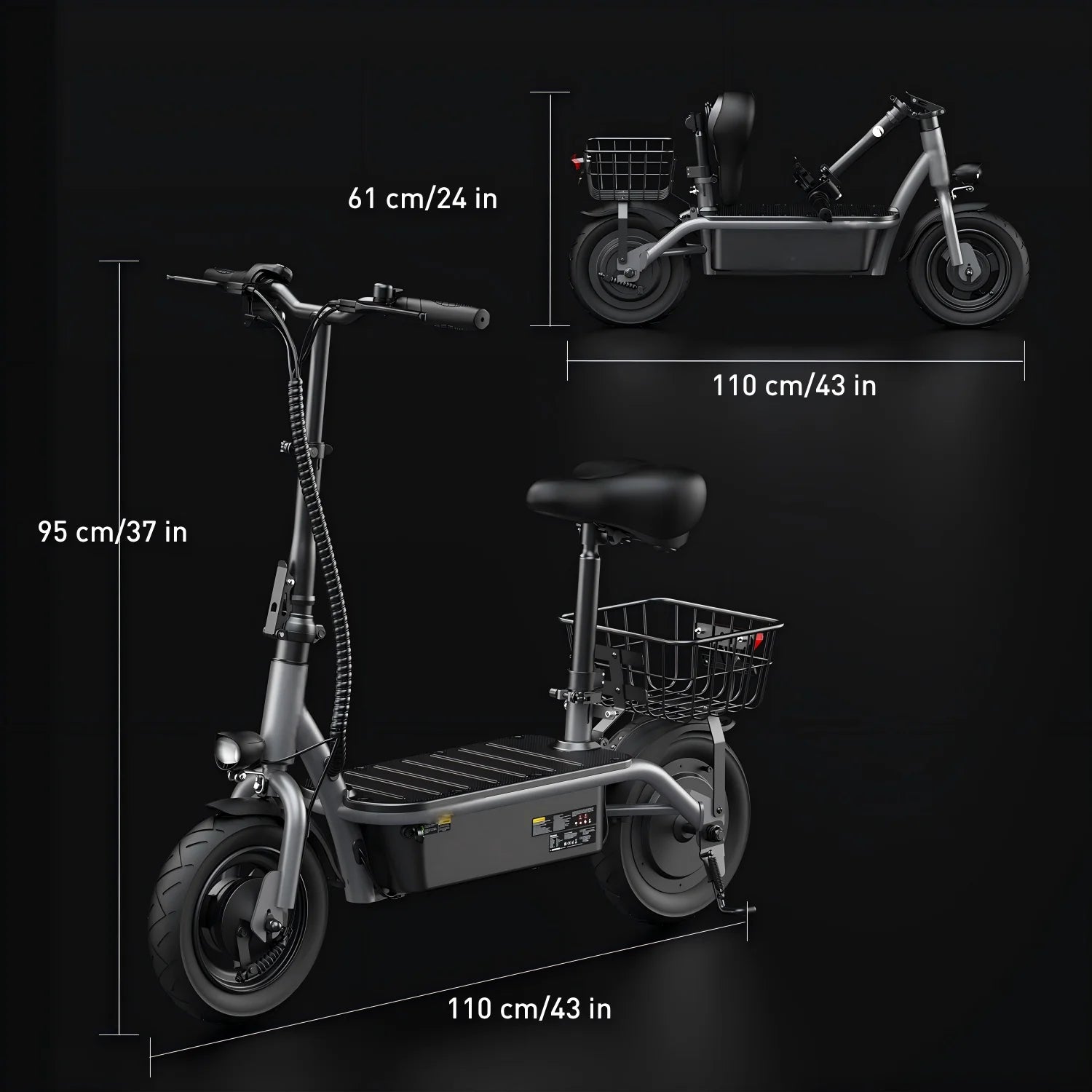 10" Tires Electric Scooter,500W Foldable Electric Scooter for Adult with Seat and Basket, up To18 Miles Range, Top Speed 19 MPH
