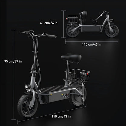 10" Tires Electric Scooter,500W Foldable Electric Scooter for Adult with Seat and Basket, up To18 Miles Range, Top Speed 19 MPH