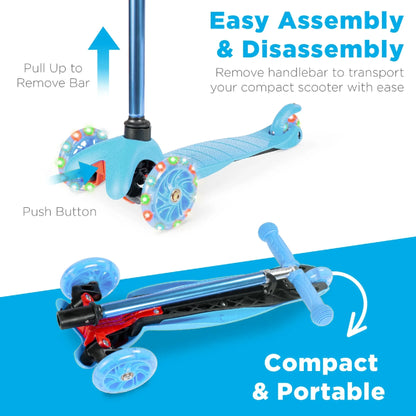 Kids Mini Kick Scooter Toy W/ Light-Up Wheels and Height Adjustable T-Bar - Light Blue
