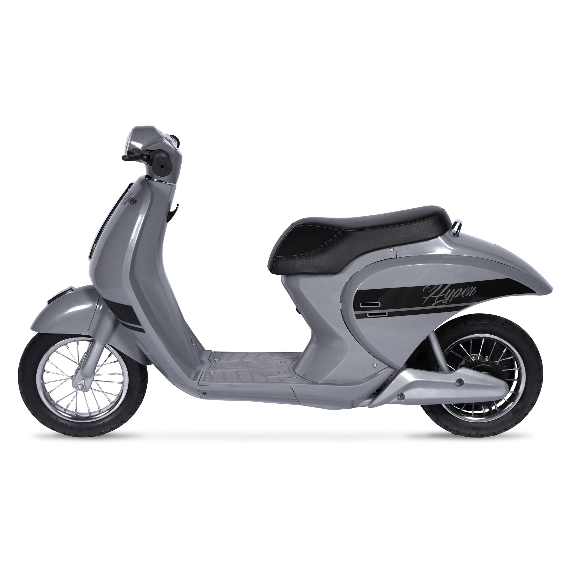 24 Volt Hyper Toys Retro Scooter, Silver, Battery Powered Electric Scooter with Easy Twist Throttle