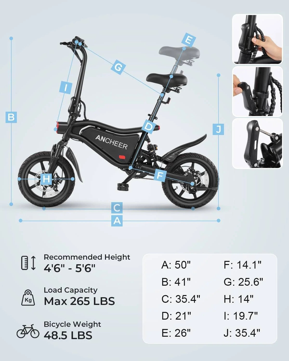 Peak 500W Electric Bike for Adults, Foldable Electric Bikes with 48V 374Wh Battery, 14" Electric Bicycle for Men Women, LCD Digital Display, Cruise Control Ebikes, Dual Suspension Fork UL2849