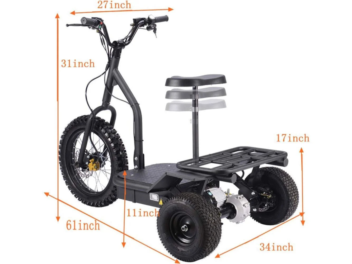 1200 Watt 48V 3 Wheel Electric Trike Mobility Scooter
