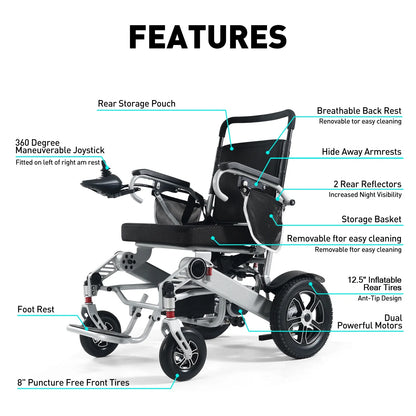30 Miles Long Travel Range, Electric Wheelchairs for Adults Foldable Lightweight, All Terrain Motorized Wheelchair for Seniors Compact Portable, Two Batteries, Airline Approved