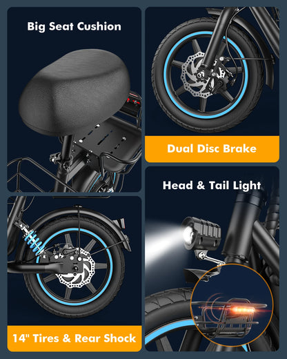 650W Electric Scooter with Seat for Heavy Adults up to 300LB - 14" Wheels with Basket & Dual Shock Absorbers & Free Dog Mat, 48V/13.5Ah,30 Miles Range, 18.6MPH