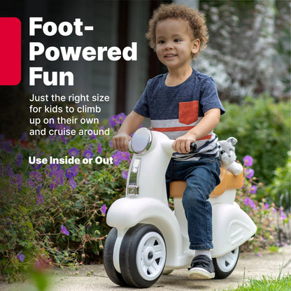 Ride along White Scooter Plastic Toddler Foot-To-Floor Riding Toy for Ages 18M-4Y