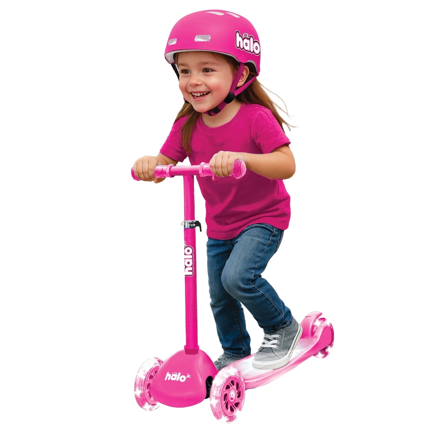 Jr 3 Wheel Scooter & Helmet - Pink 3+ - Super-Bright Light up Wheels - Unisex
